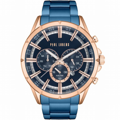 Orë dore për meshkuj Paul Lorens PL13605B-6F3, kuarc, çelik, blu