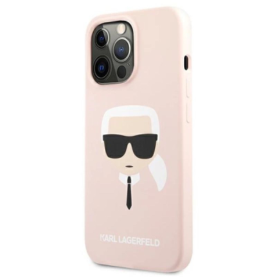 Këllëf telefoni Karl Lagerfeld Liquid Silicone Karl Head për iPhone 13 Pro, silikon, rozë e çelët