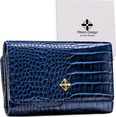 Portofol Milano Design SF-1077-JM, lëkurë ekologjike, teksturë krokodil, blu e errët