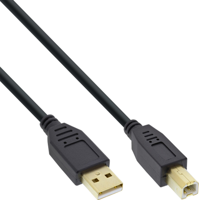 Kabllo USB InLine USB 2.0 A në B, 1.5m, konektorë të pozicionuar me ar, i zi