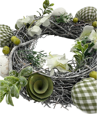 Kurorë dekorative Saska Gift and Decor, Pashkë me vezë, 24cm, bardh e gjelbër