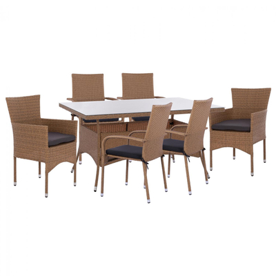 Set ngrënieje 7-pjesësh tav. 150×90 + 6 krahëse rattan (HM11715.02)