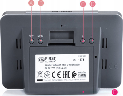 Stacion moti wireless me orë dhe alarm, ekran me ndriçim blu, i bardhë