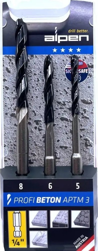 Set stërvitëse betoni Alpen 0000101803100, 3 copë 5–8 mm, në kuti plastike