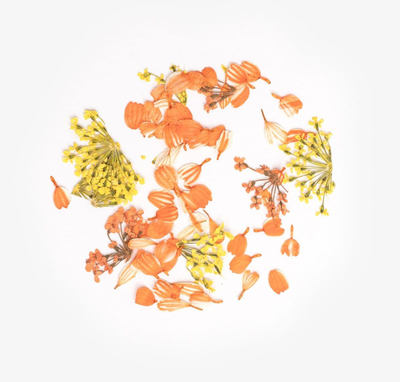 Dekor thonjsh Semilac Flower Flakes Golden Sunset, dekor i thatë, ari edhe portokalli