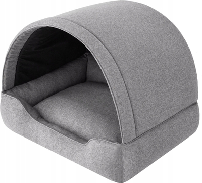 Куќичка за кучиња EcoPet Bed With Canopy, 2 во 1, 60x47 cm, сива