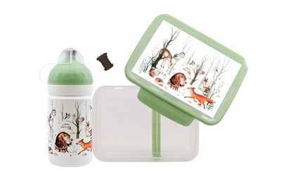 Set kuti për ushqim + shishe + kapak rezervë R&B Forest animals 0.5 l z72226, e gjelbër
