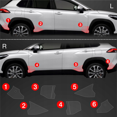 Folje mbrojtëse nadkollesh GrizzGlass BodyShield, Toyota Corolla Cross 2022-2025, set 6 në 1, transparente