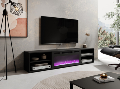 Kredencë TV Bed Meble RTV Polo, 180x33x39cm, me oxhak elektrik, e zezë