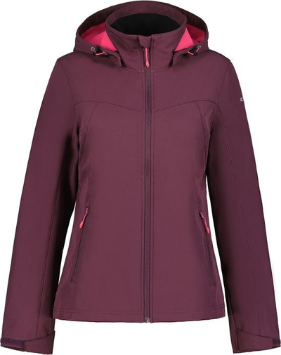Xhaketë softshell Icepeak BRENHAM për femra, me polar, kapuç i heqshëm, vishnje