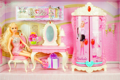 Set lojrash Barbie Dream Set, dhomë princeshe me garderobë dhe tualet, rozë
