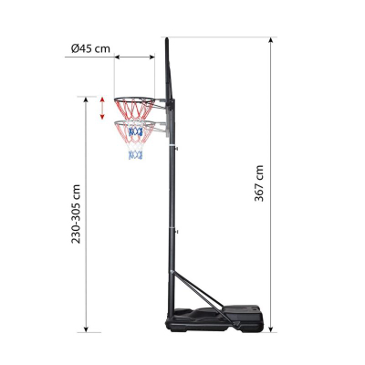 Kosh basketbolli portativ NILS ZDKA21, lartësia regullushme 2.9-3.7 m, me rrota, i zi