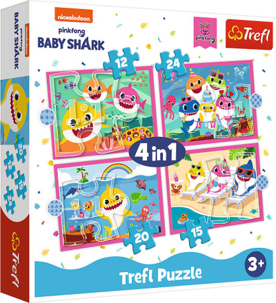 Puzzle Trefl Baby Shark, set 4 në 1, 12 15 20 24 copë, shumëngjyrësh