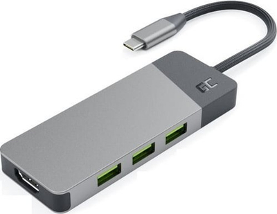 Adapter USB C Green Cell Connect, Hub 3x USB 3.1, HDMI 4K 60Hz, gri