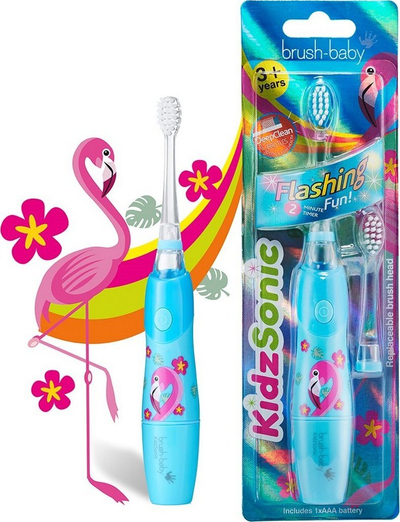 Furçë dhëmbësh elektrike Brush-Baby KidzSonic Flamingo, sonike, për fëmijë 3+, blu