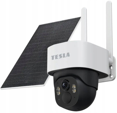 Kamerë sigurie e jashtme Tesla SecureQ SC45, IP 4G SIM, me panel diellor, e bardhë e zezë