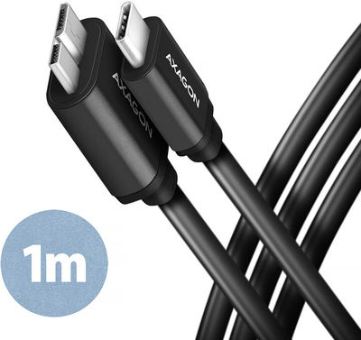 Kabllo AXAGON USB-C - micro USB 3.2 Gen 1 SPEED, 3A, 1m, e zezë