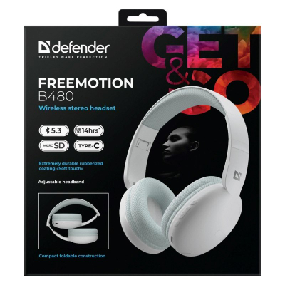 Kufje pa tela Defender Freemotion B480, Bluetooth, over ear, të bardha