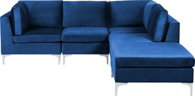 Divan kënd Beliani Evja, 4 vende, kadife, blu