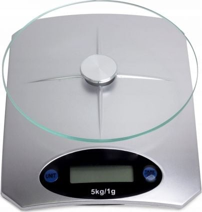 Peshore elektronike kuzhine Home, 5 kg, saktësi 1 g, tabaka xhami, ngjyrë argjendtë