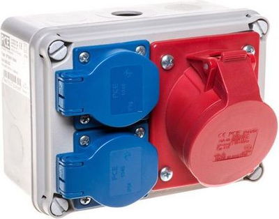 Set priza industriale PCE 16/5 2GS CIRCLE, CEE 16A 5P 400V, IP54, gri