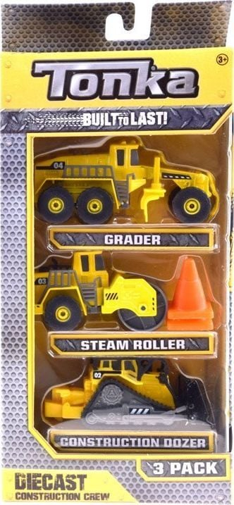 Set lodrash Tonka Trucks Diecast Construction, 3 makina pune, metal, të verdha