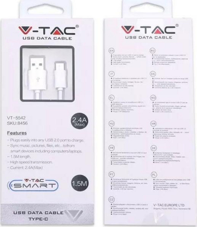 Kabllo V-TAC USB-A - USB-C (1_778201), 1.5 m, e bardhë
