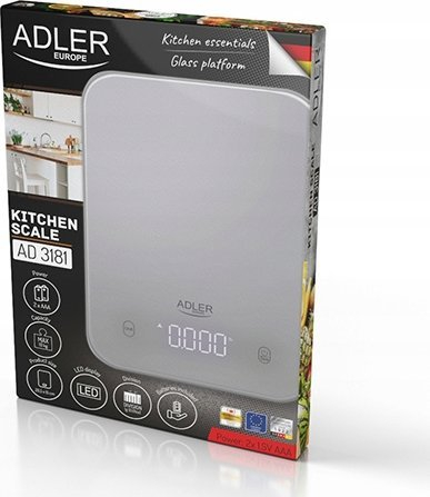 Peshore kuzhine Adler AD 3181, xham i temperuar, ekran LED, gri