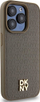 Kapak telefoni DKNY Leather Monogram Metal Logo MagSafe, për iPhone 14 Pro Max 6.7", kapak i fortë lëkure, kafe