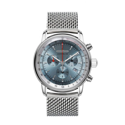 Orë dore për burra Zeppelin Z8886M3 LZ14 Marine Chronograph, 42mm, quartz, çelik inox, ice blue