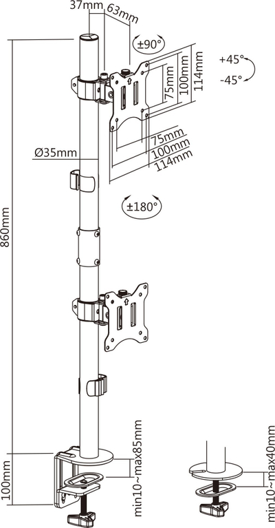Mbajtëse tavoline për monitor InLine Desk Mount, 2x 32", VESA 75x75 100x100, deri 9 kg