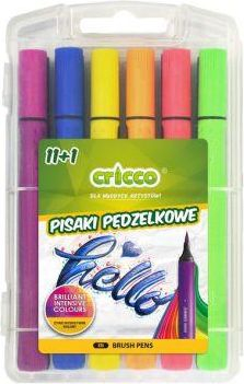 Set markera brush Cricco, 12 ngjyra, me stilolaps konturi të zi