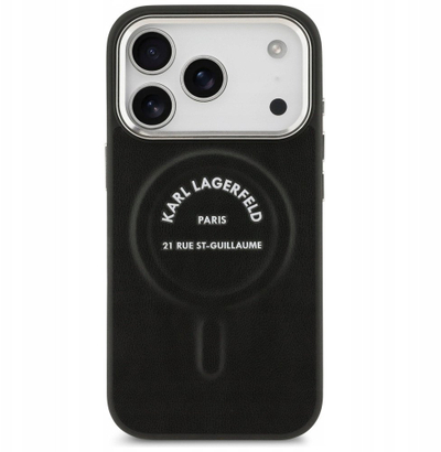 Kapak telefoni Karl Lagerfeld Leather Karl RSG Logo MagSafe për iPhone 17 Pro, lëkurë, i zi