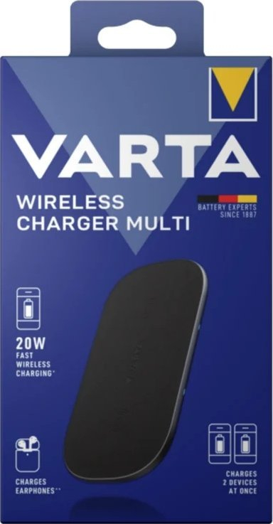 Karikues wireless Varta Wireless Charger Multi, 20W, për dy pajisje, i zi