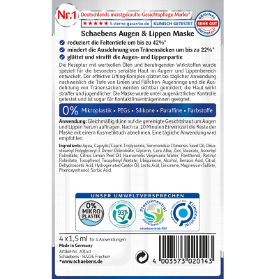Maskë për fytyrë dhe buzë Schaebens, 4x1.5 ml, 6 ml