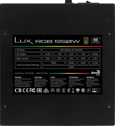 Burim energjie Aerocool LUX AEROPGSLUXRGB-550 ATX, 550W