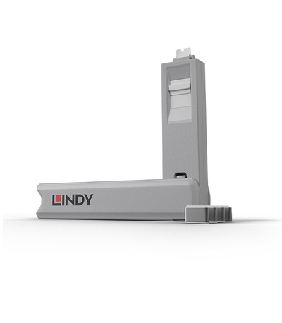 Set bravash sigurie USB C Lindy 40427, 4 copë, me çelës, ngjyrë metalike