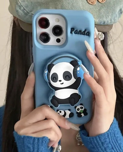 Kapotë telefoni 3D Panda me dorezë, për iPhone 13, e bardhë