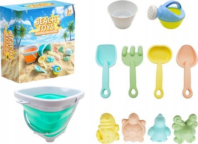 Set lodrash rëre Sand Toy Set, kovë që paloset, 11 pjesë, ngjyrë turkeze