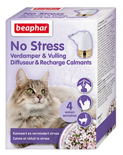 Aromatizues qetësues për mace BEAPHAR No Stress Diffuser, set difuzor me rimbushje 30ml