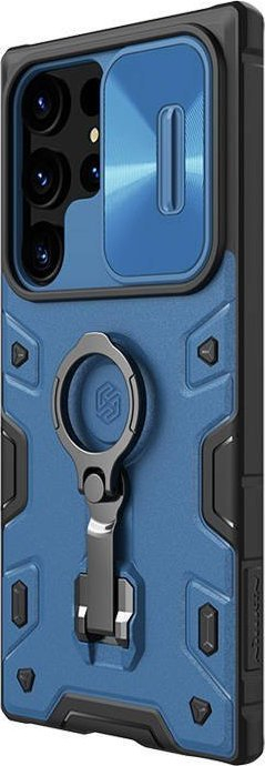 Këllëf telefoni Nillkin CamShield Armor Pro për Samsung Galaxy S23 Ultra, mbrojtje kamere, unazë mbajtëse që rrotullohet 360°, blu me të zezë
