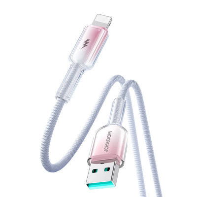 Kabllo karikimi Joyroom S-A42 Crystal-Clear, USB-A në Lightning, 1.2m, 3A, e bardhë rozë