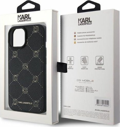 Mbrojtëse telefoni Karl Lagerfeld Karl Heads MagSafe, për iPhone 15, PU, e zezë