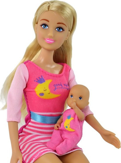 Set kukullash Anlily mami me bebe, me djep, rozë