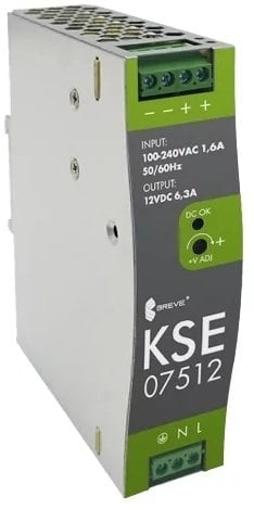 Furnizues energjie për shinë DIN KSE 07512M, 75W, 12VDC 6.3A, gri