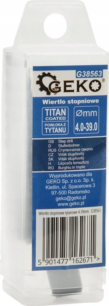 Stërvitje shkallëzuese Geko G38563, HSS TiAlN, 4-39mm, e zezë