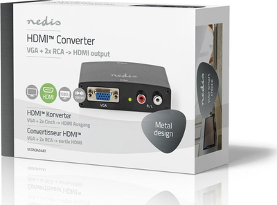 Konvertues HDMI Nedis, nga VGA në HDMI, 1080p, alumin, ngjyrë antracit