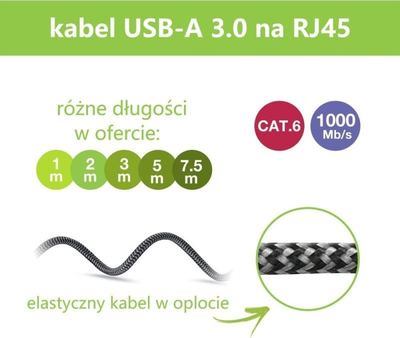Adapter rrjeti Techly USB A në RJ45 Gigabit, 1m, ngjyrë e zezë me argjend