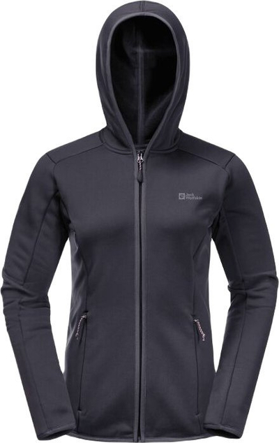 Женска јакна Џек Волфскин Baiselberg Hooded FZ W, еластичен флис, со капуљача, темно сива