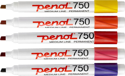 Marker permanent Penol 750, majë shpatuke 5mm, set me 10 copë, shumëngjyrësh